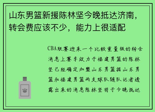山东男篮新援陈林坚今晚抵达济南，转会费应该不少，能力上很适配